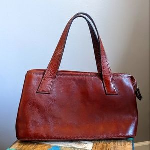 Fossil Sedona Cognac Leather Saddle Bag Boho Bohemian Stitched Satchel Purse